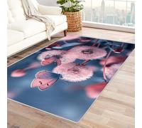 TERUEA Tappeto 3D Tappeto Camera da Letto - Antiscivolo Lavabile Fiori di tarassaco rosa pallido e grigio e farfalle, Carpets Lavabile Antiscivolo Morbido Tappetino(Rosa)-120x180cm