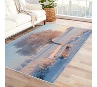 TERUEA tappeto antiscivolo lavabile per la camera da letto Una panchina bianca sotto l'albero, Dimensioni Antiscivolo Moquette Lavabile Tappeti Per Camera Da Letto Domestica(Bianco)-210x270cm