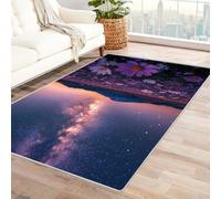 TERUEA tappeto antiscivolo lavabile per la da letto un magnifico cielo stellato punteggiato di stelle colorate, Da Letto Pelo Corto Lavabile Antiscivolo Gioco Tappetino (Viola)-150x210cm