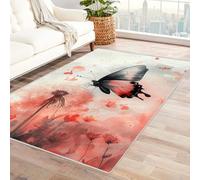 TERUEA Tappeto Gaming Pavimento Moderno Tappeto Bellissimi fiori di tarassaco e farfalle, 3D Flanella Tappeti Camera da Letto, rug Cucina Antiscivolo Lavabile per Tavolino da(Rosa)-120x180cm
