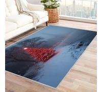 TERUEA Tappeto Gaming Pavimento Moderno Tappeto Un albero rosso si erge lungo il fiume, Tappeti 3D Stampa - Camera Da Letto Antiscivolo Lavabile - Soggiorno Moderno Decorazioni(Rosso)-90x120cm