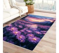 TERUEA Tappeto per Camera da Letto,Un cielo stellato avvolge un campo infinito di fiori selvatici, 3D Tappeti Camera da Letto rug Cucina Antiscivolo Lavabile per Tavolino (Bianco)-210x270cm