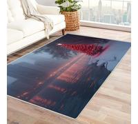 TERUEA Tappeto Salotto Grande Pelo Corto Moderno, Moquette Un albero rosso si erge lungo il fiume, Flanella Tappeti - Tappeti Soggiorno Moderno Decorazioni Tappeti Camera(Rosso)-240x300cm