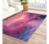 TERUEA Tappeto Salotto Grande Pelo Corto, Un cielo rosa, montagne in lontananza, Tappeti Zerbino per La Camera da Letto, Tappetino 3D (Rosa)-150x180cm