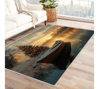 TERUEA Tappeto Salotto Grande Pelo Corto, Una piccola barca, con un albero dentro, è ancorata nell'acqua, Grandi Dimensioni Soggiorno Camera da Letto Decorazione Tappeti(Giallo)-150x240cm