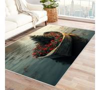 TERUEA Tappeto Salotto Moderno Pelo Corto, Una barca con alberi sull'acqua, Tappeti Zerbino per La Camera da Letto, Tappetino 3D (Verde)-90x120cm