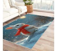 TERUEA Tappeto Salotto Moderno Un coniglio bianco con una sciarpa rossa è seduto in riva al fiume, Salotto Gamer Camera Da Letto Pelo Corto Lavabile Antiscivolo Gioco Tappetino (Bianco)-240x300cm
