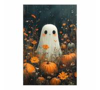 TERUEA Tela artistica da parete Halloween, Casa stregata con un cielo notturno luna piena, decorazione artistica da parete per casa, ufficio(Arancia)-40x60cm1 Non incorniciato