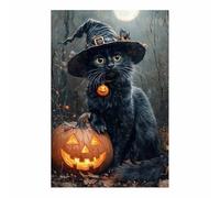TERUEA Tela artistica da parete Halloween, Simpatici animali neri e un manico scopa, decorazione artistica da parete per casa, ufficio(Nero)-30x45cm1 Non incorniciato