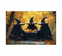 TERUEA Tela artistica Halloween Tre streghe sedute intorno a un tavolo per la casa, l'ufficio,la galleria, il corridoio,(Arancia)-40x60cm1 Non incorniciato