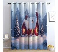 TERUEA Tenda OscurantePer Camera Letto Ragazzo, Una casa accogliente sotto la neve, circondata alberi e fiocchi di neve Tend, Per Interni Finestre, A160 x L70 cm (2 Pannelli)