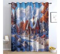 TERUEA Tenda Spiaggia per Camera, Blackout, Una bella casa sotto la neve Finestra Tende Spiaggia Camera Oscuramento Tende -A215 x L100 cm (2 Pannelli)