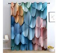 TERUEA Tende a fiori Tenda Fiori Ortensia Pastello Blu Pesca Rosa Country vintage motivo floreale stampa -A270 x L130 cm (2 Pannelli)