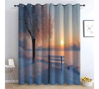 TERUEA Tende a fiori Una panchina sotto un albero, neve bianca Tende per finestre per bambini, ragazze, donne, botaniche, floreali, per camera da letto, soggiorno-A215 x L100 cm (2 Pannelli)