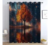 TERUEA Tende Oscurante, Tenda Albero Autunno Magico Lago Stelle Tende per finestra-A215 x L100 cm (2 Pannelli)