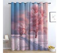 TERUEA Tende oscuranti floreali per camera da letto Alberi brinati rosa lungo sentiero innevato per camera da letto e soggiorno, in stile bohémien, tende finestre-A180 x L140 cm (2 Pannelli)