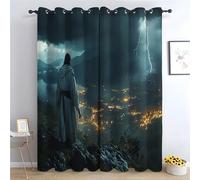 TERUEA Tende oscuranti floreali per camera Gesù in piedi su una collina con le mani alzate, con occhielli, per soggiorno, isolamento termico, per vivaio, 2 pannelli-A220 x L132 cm (2 Pannelli)