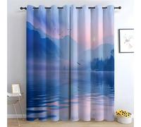 TERUEA Tende per Camera Tropicale Blackout Alba Lago Nebbioso Monte Uccelli Tende Termico Isolatonautico vintage motivo floreale stampa -A160 x L70 cm (2 Pannelli)