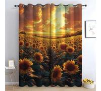 TERUEA Tende per finestre Un campo di girasoli sotto una nuvola arancione per camera da letto e soggiorno, in stile bohémien, per bambini e bambine, tende per finestre-A230 x L160 cm (2 Pannelli)