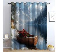 TERUEA tende soggiorno semplici, Una foresta si erge sulla riva innevata di un lago di montagna Tende camera letto sfumate per l'ufficio domestico Facile installare-A230 x L130 cm (2 Pannelli)