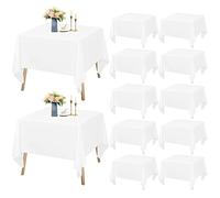 Teruntrue 12 Pezzi Tovaglia Quadrata Bianca 132x132 cm, Tovaglia Quadrata per Feste e per tavoli da 60-90 cm, lavabile in poliester per Buffet di Nozze Ristorante da Campeggio