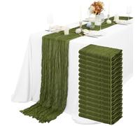 Teruntrue 15 Pezzi Runner da Tavola Verde Oliva 300cm Runner da Tavola Boho in Garza Rustica, Tovaglia Decorativa per La Tavola di Nozze per Feste di Matrimonio, Vacanze(55x300cm)