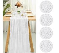 Teruntrue Confezione da 4 runner da tavola in garza bianca, runner da tavola in garza, 13 piedi, decorazioni rustiche per cucina, matrimoni, vacanze, feste (bianco, 400 cm)