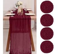 Teruntrue Confezione da 4 runner da tavola in garza bordeaux, tovaglia in garza semitrasparente da 10 piedi, decorazioni rustiche per cucina, matrimoni, vacanze, feste (Borgogna, 300 cm)