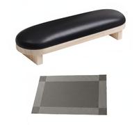 Teruyol Cuscino per Manicure Poggiabraccio Supporto Bracciolo Ergonomico Base in Legno Durevole Pelle Pu Facile da Pulire Schiuma Memory Adatto per Salone, Nero, Set Poggiapolsi Legno
