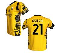 Terza Maglia I N T E R Gialla Personalizzata Asllani 21 creata utilizzando Maglia Calcio Away Replica Autorizzata Nuova Taglie da Adulto (IT, Testo, S, Regular, Regular, Giallo)