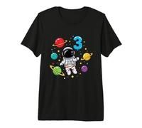 Terzo Compleanno Astronauta Pianeti 3 ° Carino Adorabile Spazio Maglietta Premium