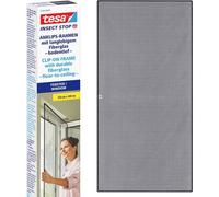 tesa Insect Stop Clip On - Zanzariera a Incastro - Cornice Ritagliabile, Rete in Fibra di Vetro Resistente con Clip Adesive - 1,2 x 2,4 m - Antracite