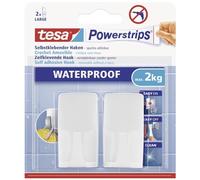 Tesa 59701-00000-00 Powerstrips Waterproof Wave Gancio Adesivo, Bianco | 2 Ganci da Parete Autoadesivi e Resistenti all'Acqua in Plastica - Adatti per Ambienti Umidi, Piastrelle e Vetro