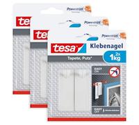 Tesa 77773 - Carta da parati e intonaco, 1 kg, in confezione da 3 pezzi, superficie sensibile senza residui, 1 kg di tenuta per chiodo, 3 x 2 chiodi adesivi, 1 kg