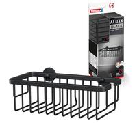 Tesa ALUXX BLACK Mensola per Doccia con montaggio a parete senza foratura, nero opaco - Extra profonda - Per bagni in stile industriale e moderno - Con soluzione adesiva - 92 mm x 250 mm x 125 mm