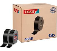 tesa Band 4688 - Nastro in tessuto standard, confezione da 18 pezzi, per riparazioni in rete, per applicazioni interne, impermeabile, nero, 18 rotoli da 50 m x 50 mm