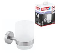 tesa Moon bicchiere e porta dentifricio, look acciaio inox, autoadesivo, tecnologia di montaggio adesiva, 95mm x 67mm x 107mm