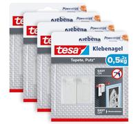 tesa Unghie adesive per carta da parati e intonaco, 0,5 kg, in confezione da 4 pezzi, per superfici delicate, senza lasciare residui, fino a 0,5 kg di capacità per unghia - 4 x 2 chiodi adesivi