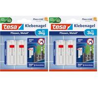 Tesa Chiodo Adesivo per Quadri - Piastrelle e Metallo - Altezza Reglabile - Chiodo Autoadesivo - per Quadri e Telai - Forza fino a 3 kg per Chiodo - Non Lascia Tracce (Confezione da 2)