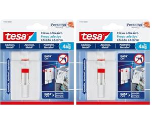 Tesa Chiodo Adesivo per Quadri - Piastrelle e Metallo - Altezza Regolabile - Autoadesivo - per Telai - Forza Fino a 4 kg - Non Lascia Tracce (Confezione da 2)