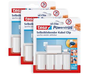 tesa Clip per Cavi Powerstrips - 3 x 5 Clip - Bianco | Confezione da 3 Supporti Autoadesivi per il Fissaggio dei Cavi - Per l'Organizzazione dei Cavi - Bianco