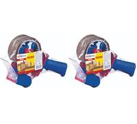 Tesa Confezione Strong e dispenser manuale in set con 1 rotolo di nastro adesivo silenzioso per pacchetti, marrone, 66 m x 50 mm (Confezione da 2)