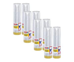 tesa Easy Cover 4365 Precision - Confezione da 8 - Pellicola da pittore con nastro da imbianchino, per mascherare e coprire durante la verniciatura, nastro coprente 2 in 1 con pellicola, trasparente,
