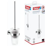 tesa® Elegaant Toilet Brush | Spazzola per WC con Supporto da Attaccare al Muro - In Vetro Satinato e Metallo Cromato - Soluzione Adesiva Inclusa