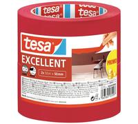Tesa Nastro per Mascherature Excellent - Nastro adesivo da pittura in carta sottile per lavori di verniciatura - Per tutte le tinte, vernici e smalti - Uso interno - 2x 50 m x 50 mm, Rosso