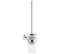 tesa® Exxcellent Toilet Brush | Spazzola per WC con Supporto da Attaccare al Muro - In Vetro Satinato e Metallo Cromato - Soluzione Adesiva Inclusa