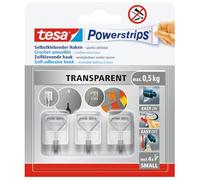 tesa Powerstrips - Ganci autoadesivi piccoli, con gancio rimovibile, riutilizzabili, per bagno o cucina, montaggio senza trapano, trasparenti, 3 ganci, 4 strisce Powerstrips