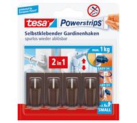 tesa Ganci per Tende Powerstrips VARIO - Confezione da 4 - Marrone | Ganci Autoadesivi per il Fissaggio delle Aste per Tende - Capacità Massima 1 kg
