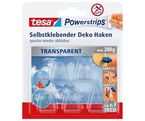 tesa Ganci Powerstrips DECO SMALL - 200 g - Confezione da 5 | Ganci Adesivi per Decorazioni su Vetro e Specchi - Forza di Tenuta fino a 200 g