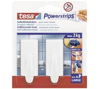 tesa Ganci Powerstrips Large TREND - Bianchi - Tenuta: 2 Kg | 2 Ganci da Parete Autoadesivi in Plastica - per Vetro, Piastrelle, Legno, Plastica e Altre Superfici
